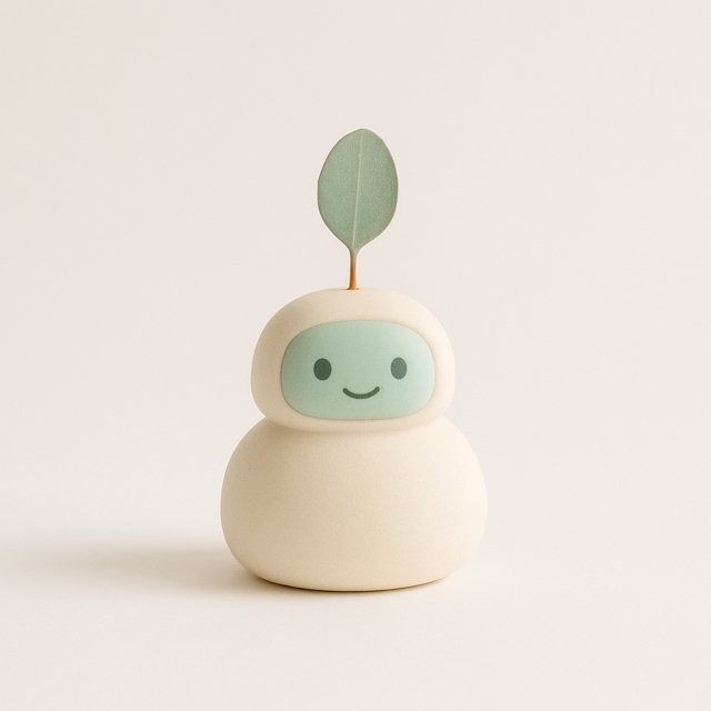 Arcy, WeekArc's friendly narrator character — a small cream helper with a mint face and a eucalyptus-leaf antenna